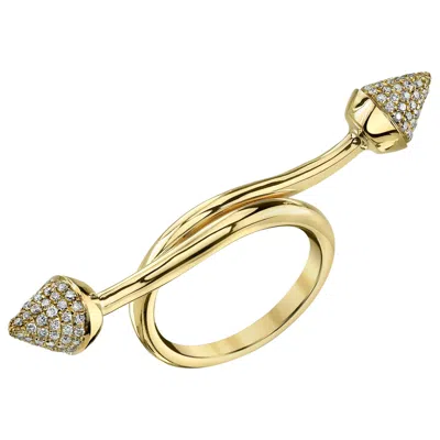 Pre-owned Borgioni 18 Karat Yellow Gold, Pave White Diamond Wrapped Spike Ring