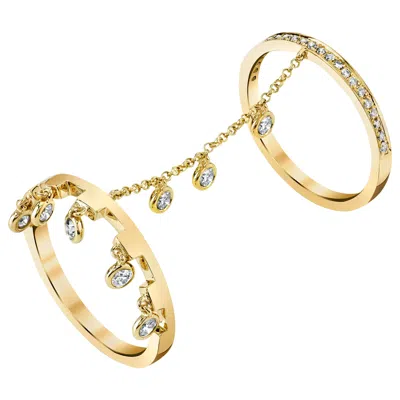 Pre-owned Borgioni 18 Karat Yellow Gold, Rose-cut Diamond Double Finger Ring