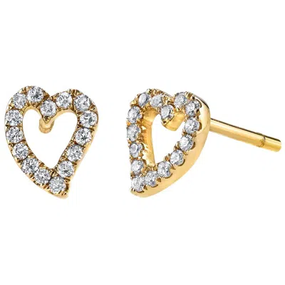 Pre-owned Borgioni 18 Karat Yellow Gold, Small Pave Diamond Heart Studs