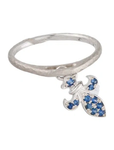 Pre-owned Borgioni 18k Sapphire Fleur De Lis Dangle Ring W/ Tags In Blue