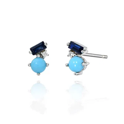 Borgioni Women's White Gold, Mixed Cut Blue Sapphire, Turquoise & White Diamond Studs