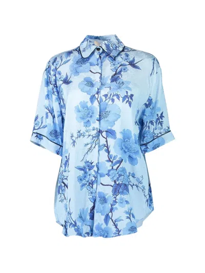 Borgo De Nor Akari Floral Fluid Top In Blue