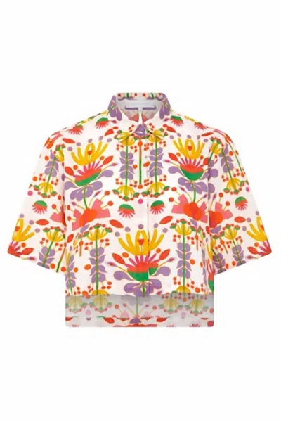 Borgo De Nor Alani Floral-print Cotton-blend Cropped Shirt In Multicolor