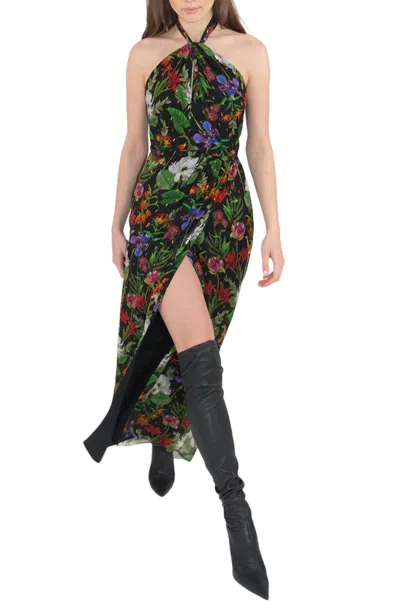 Borgo De Nor Alyona Georgette With Lurex Dress In Safari Black In Multi