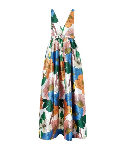 Borgo De Nor Isabella Belted Floral-print Taffeta Maxi Dress In Multi