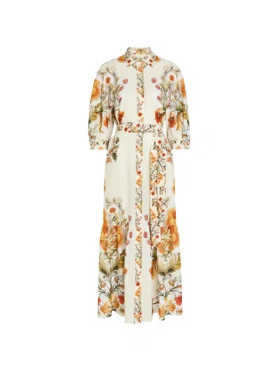 Borgo De Nor Bianca Floral-print Belted Linen-blend Maxi Shirt Dress In Multi
