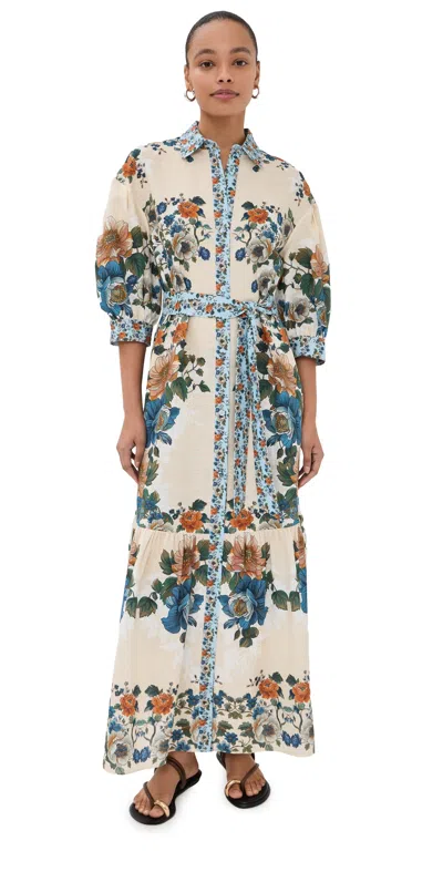 Borgo De Nor Bianca Linen Cotton Dress Magical Blossom Cream