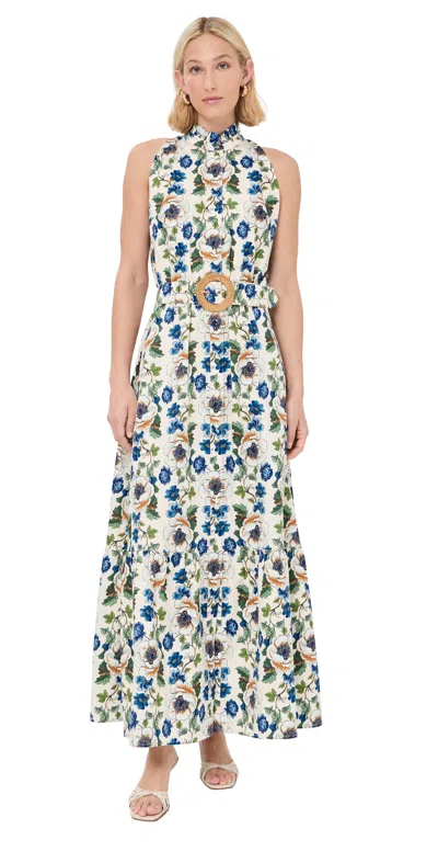 Borgo De Nor Biba Cotton Dress Vine Flower Off White In Blue