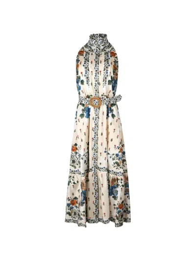 Borgo De Nor Biba Floral Belted Midi Dress In Neutral