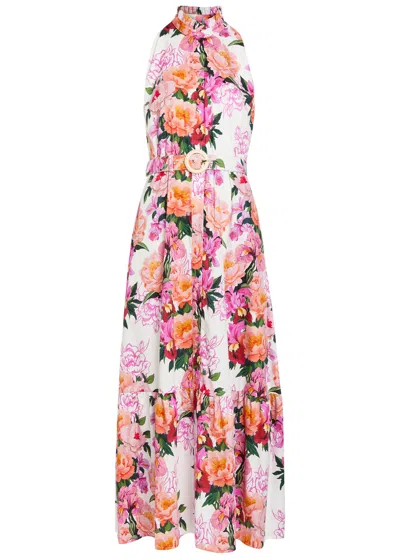 Borgo De Nor Biba Floral-print Belted Cotton Maxi Dress In Multi