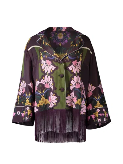 Borgo De Nor Calliope Floral-print Fringe Shirt In Purple