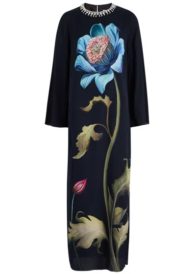 Borgo De Nor Capucine Floral-print Embellished Maxi Dress In Black
