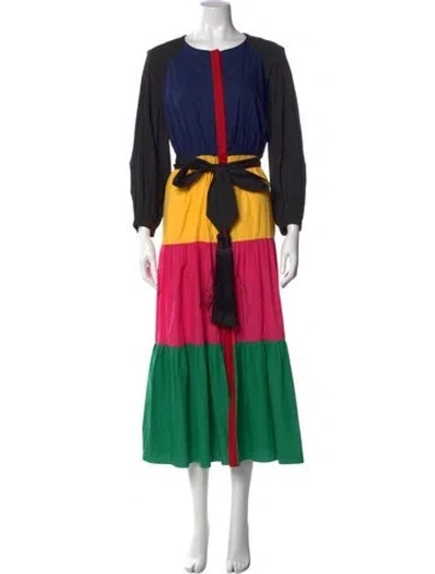 Pre-owned Borgo De Nor Colorblock Pattern Long Dress In Black