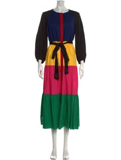 Pre-owned Borgo De Nor Colorblock Pattern Long Dress In Black