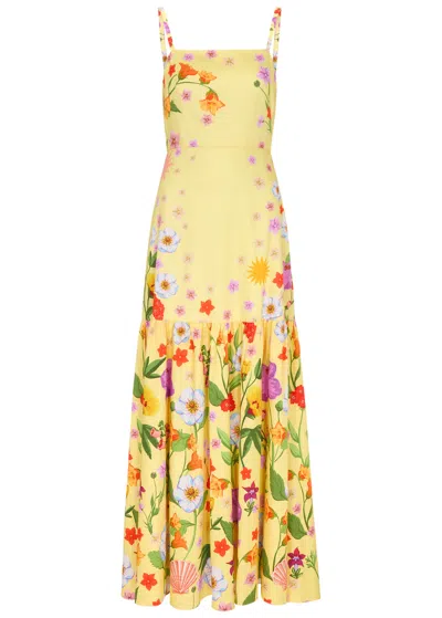 Borgo De Nor Cordiela Floral-print Cotton Maxi Dress In Terrazo Flower Yellow