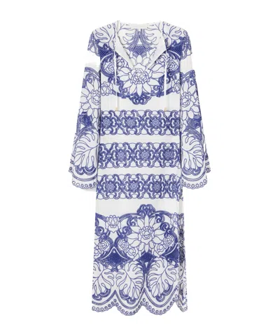Borgo De Nor Clea Scalloped Broderie Anglaise Cotton-blend Midi Dress In Blue