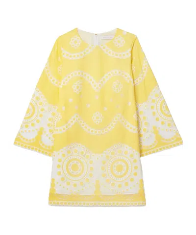 Borgo De Nor Cotton-blend Poplin And Guipure Lace Mini Dress In Gold