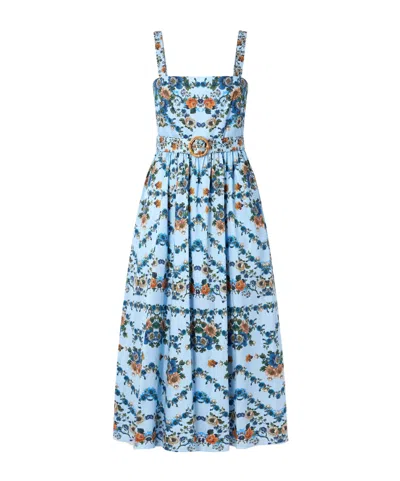 Borgo De Nor Ninet Belted Floral-print Cotton-poplin Midi Dress In Blue