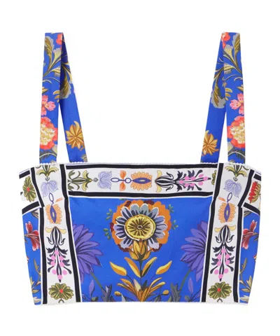Borgo De Nor Didi Cropped Floral-print Cotton-poplin Top In Blue