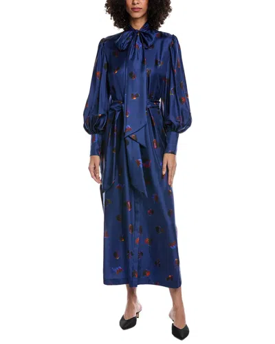 Borgo De Nor Dakota Twill Silk Midi Shirtdress In Blue