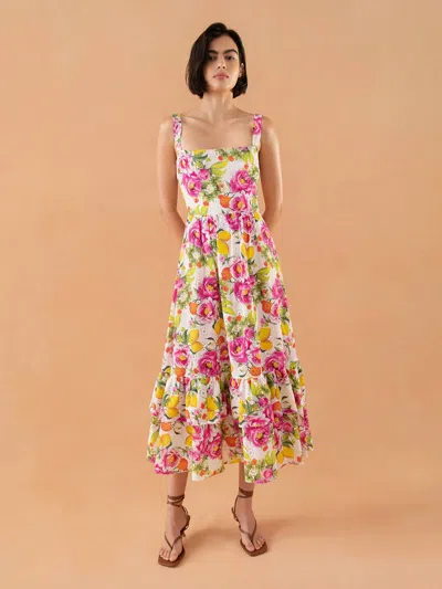 Borgo De Nor Daniela Midi Dress In Yellow In Multi