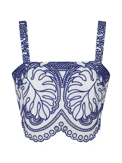 Borgo De Nor Delia Scalloped Cropped Broderie Anglaise Poplin Top In Blue