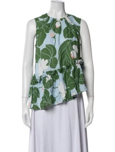 Pre-owned Borgo De Nor Floral Print Crew Neck Blouse In Blue