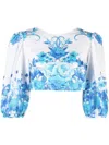 Borgo De Nor Floral-print Cropped Blouse In Blau