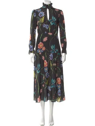 Pre-owned Borgo De Nor Floral Print Long Dress In Black