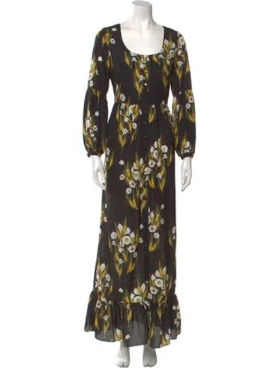 Pre-owned Borgo De Nor Floral Print Long Dress In Black