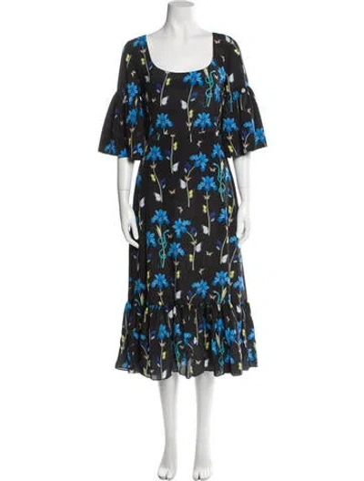 Pre-owned Borgo De Nor Floral Print Long Dress In Black