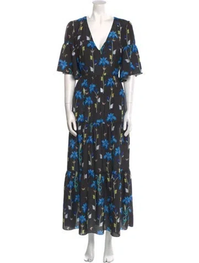 Pre-owned Borgo De Nor Floral Print Long Dress In Black