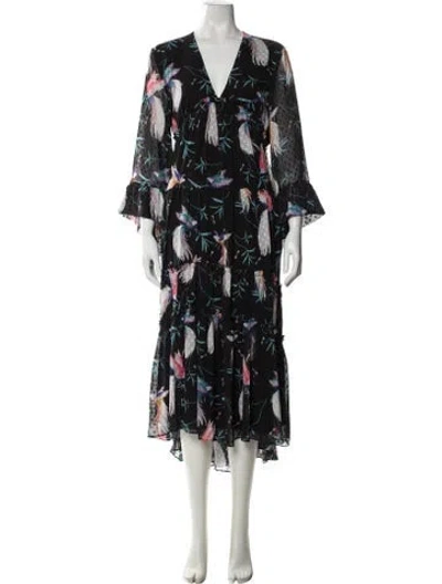 Pre-owned Borgo De Nor Floral Print Long Dress In Black