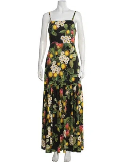 Pre-owned Borgo De Nor Floral Print Long Dress In Black