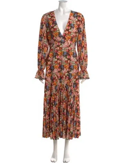 Pre-owned Borgo De Nor Floral Print Long Dress In Black