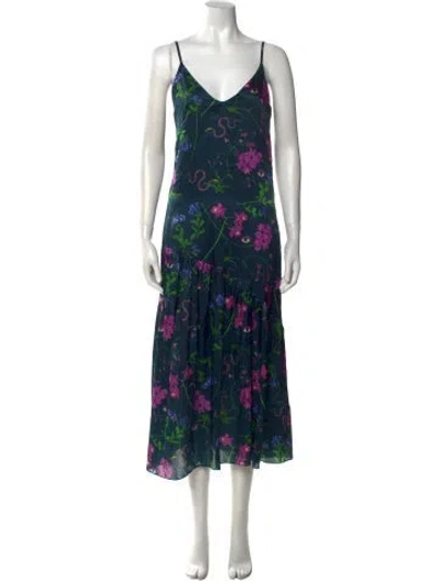 Pre-owned Borgo De Nor Floral Print Long Dress In Blue