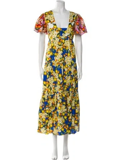Pre-owned Borgo De Nor Floral Print Long Dress In Blue