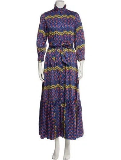 Pre-owned Borgo De Nor Floral Print Long Dress In Blue