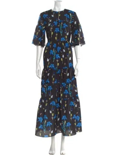 Pre-owned Borgo De Nor Floral Print Long Dress In Blue