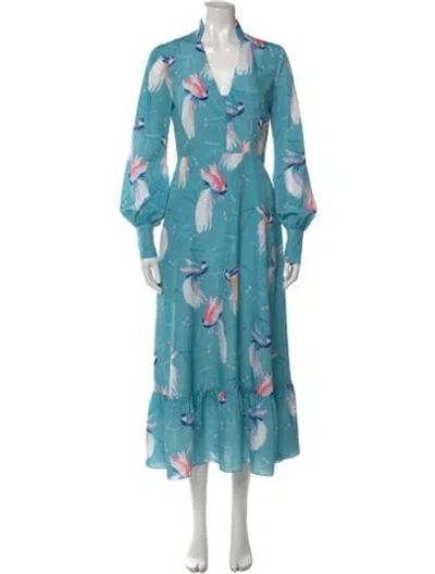Pre-owned Borgo De Nor Floral Print Long Dress In Blue
