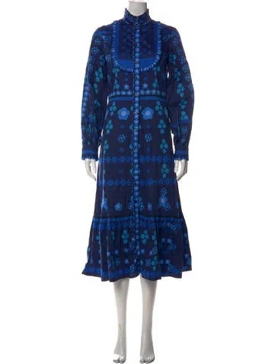 Pre-owned Borgo De Nor Floral Print Long Dress In Blue