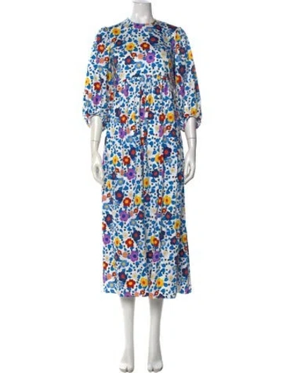 Pre-owned Borgo De Nor Floral Print Long Dress In Blue
