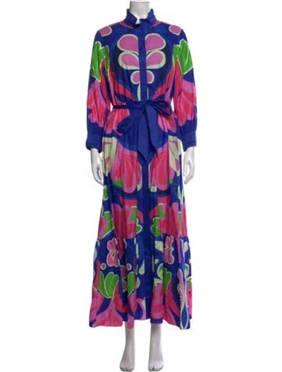 Pre-owned Borgo De Nor Floral Print Long Dress In Blue