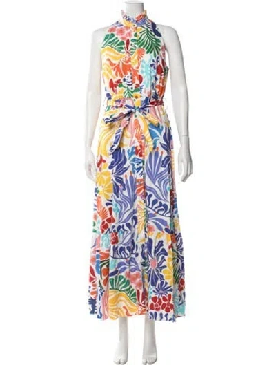 Pre-owned Borgo De Nor Floral Print Long Dress In Blue/orange