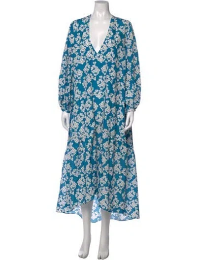 Pre-owned Borgo De Nor Floral Print Long Dress In Blue/white