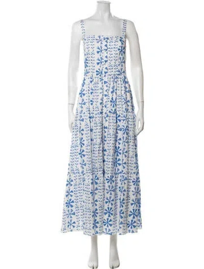 Pre-owned Borgo De Nor Floral Print Long Dress In Blue/white