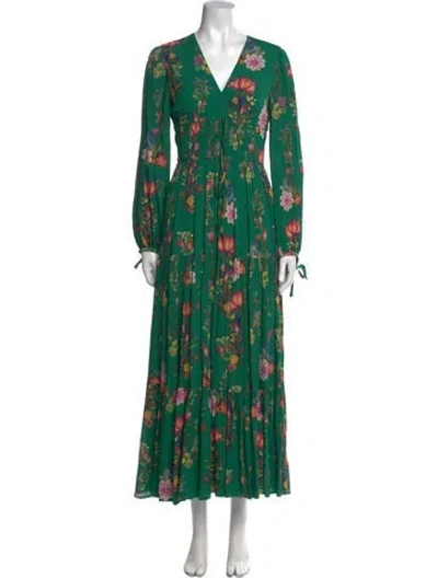Pre-owned Borgo De Nor Floral Print Long Dress In Green