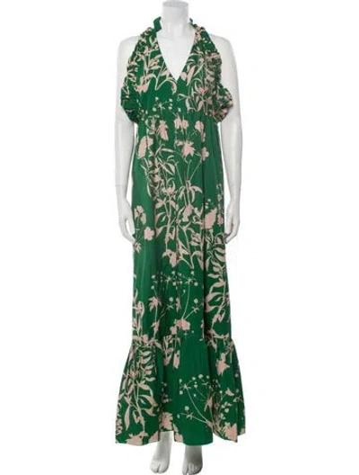 Pre-owned Borgo De Nor Floral Print Long Dress In Green
