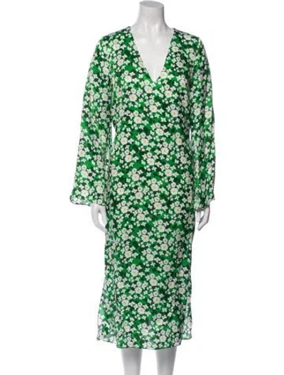Pre-owned Borgo De Nor Floral Print Long Dress In Green