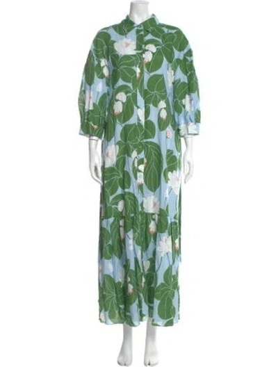 Pre-owned Borgo De Nor Floral Print Long Dress In Green